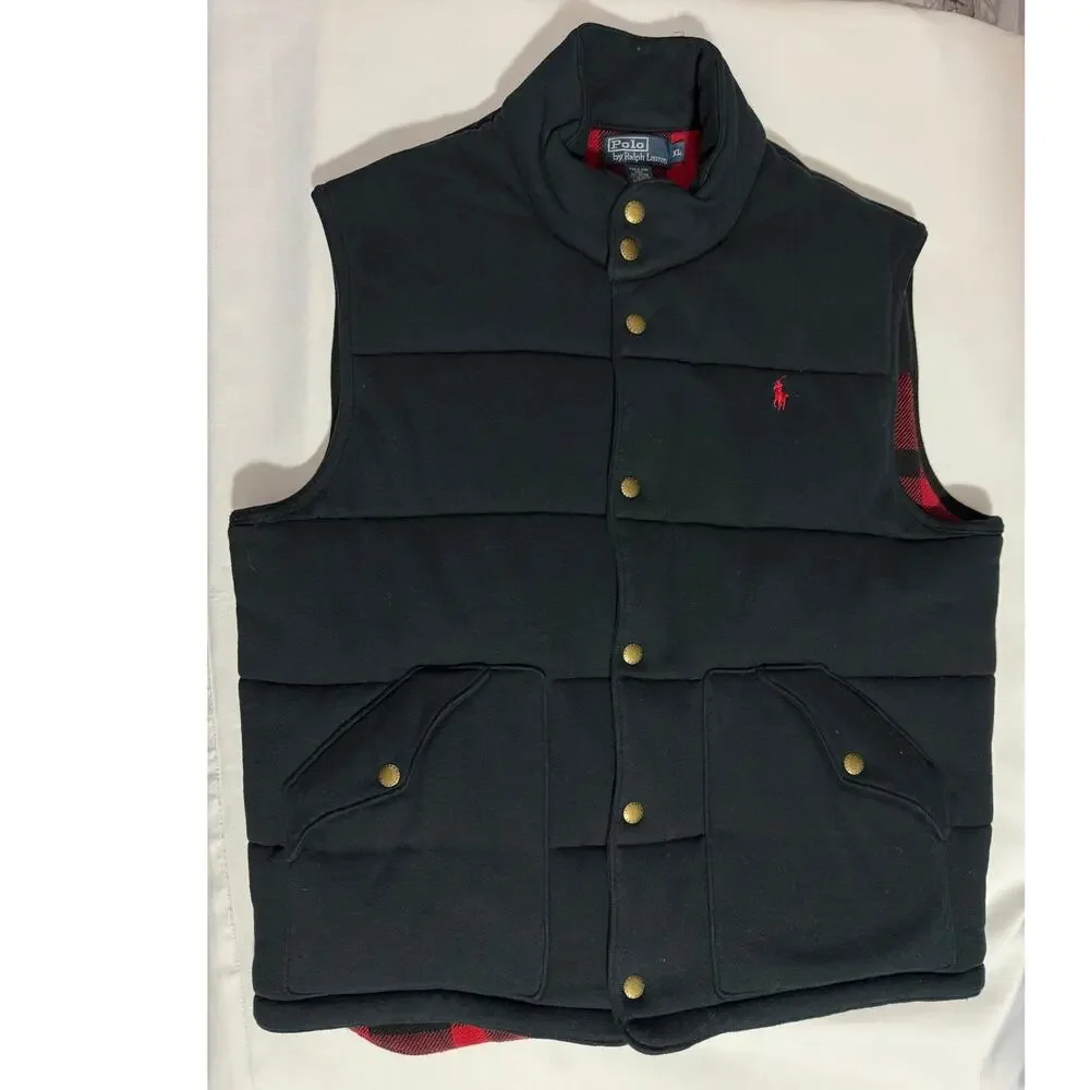 Vintage 90s Polo Ralph Lauren Flannel Lined Puffer Vest XL Quilt Buffalo Plaid